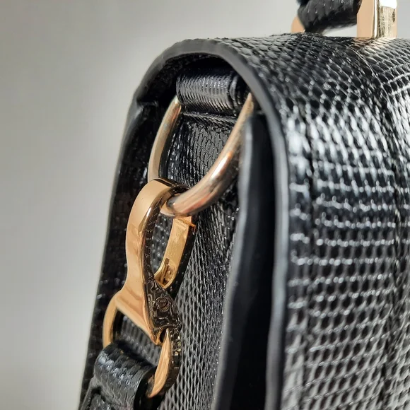 DeMellier Midi Venice Lizard Effect Crossbody Handbag Cowhide Black Converible
